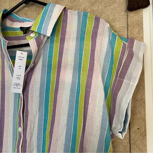 1 Bliss Lane Striped Tie Front Collared Button Front Short Sleeve Top S - Picture 7 of 7